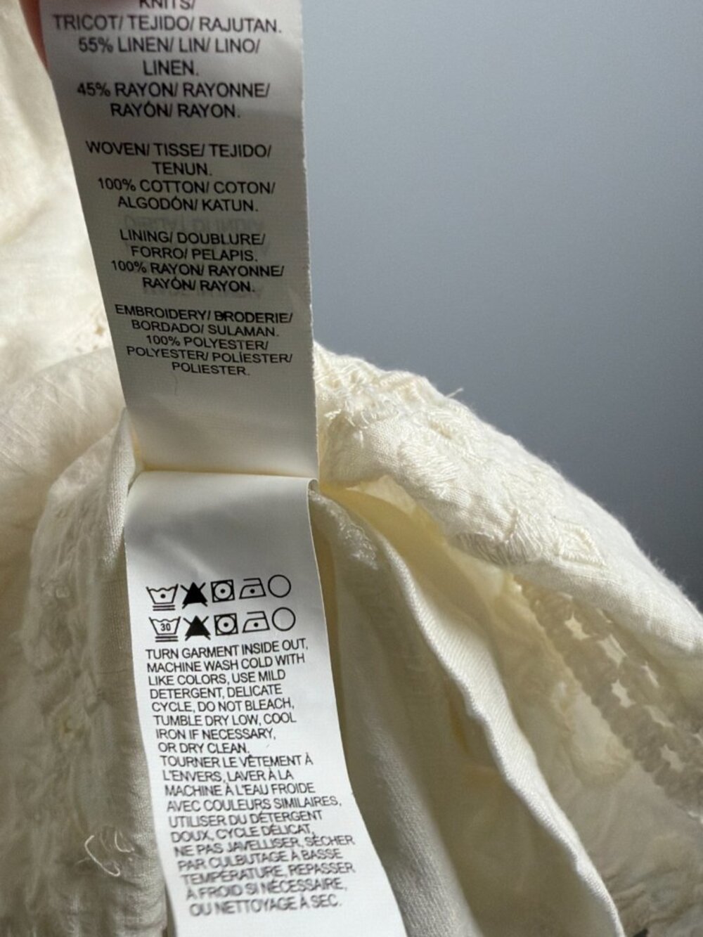 Lucky Brand Dress Women 1X Ivory Eyelet Linen Blend Beach Lined Boho Country - Picture 6 of 10